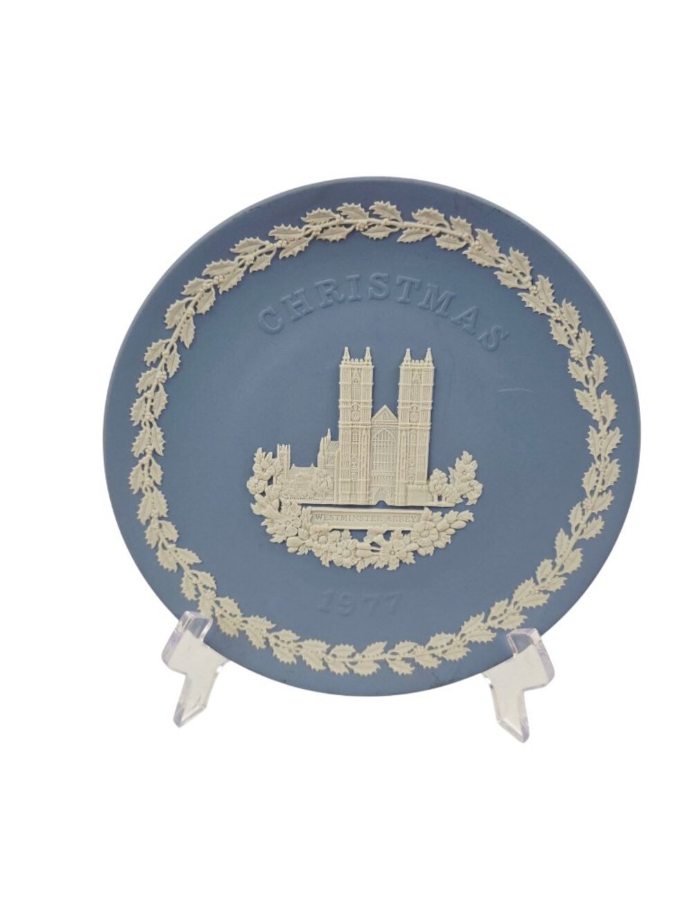 Vintage Wedgwood Christmas Collector Plate 1977 Westminster Abbey Blue Jasperwar